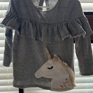 Mud Pie Gray Unicorn Long Sleeve Top